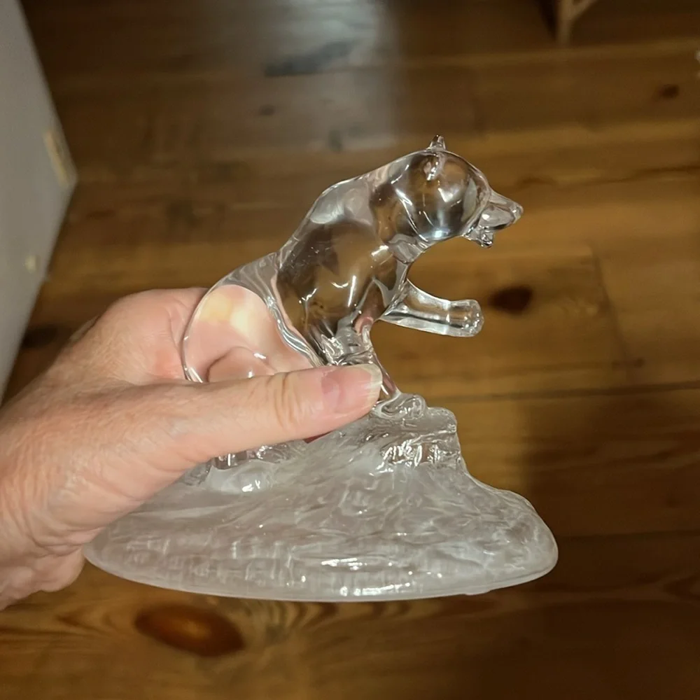 Vtg Royal Crystal Rock Clear Glass Wild Bear Figurine 5" Paperweight RCR Italy - Picture 5 of 5